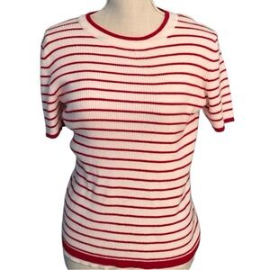 Bobeau Red and White Striped Short Sleeve Top